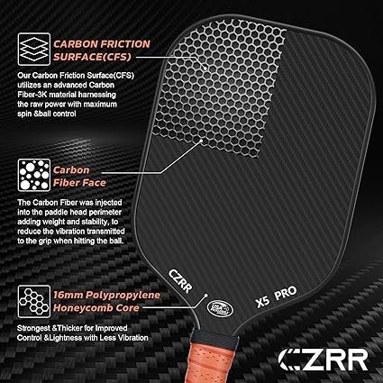 Pickleball Paddle USA Pickleball Approved 3K Raw Carbon Fiber Surface (CFS) High Grit Spin