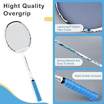 Badminton Racquets Set Professional Badminton Rackets Lightweight4 Pack2 Pack Carbon Fiber 3 Feather Shuttlecocks with Protect Case Overgripfor BeginnersAdvanced Players